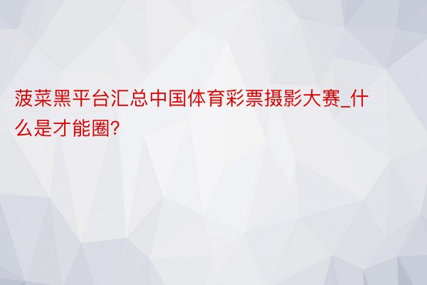 菠菜黑平台汇总中国体育彩票摄影大赛_什么是才能圈？